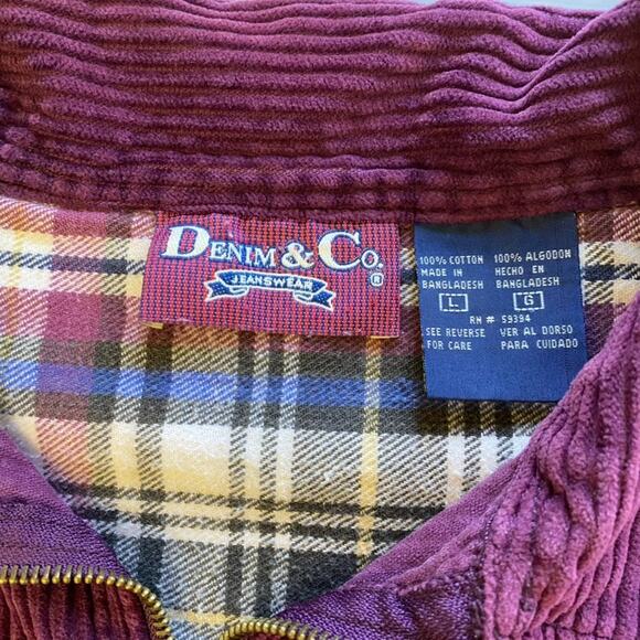 Denim & Co. Shacket Jacket Women Large Plum Vtg Cotton Corduroy Full Zip Pockets - Picture 7 of 11